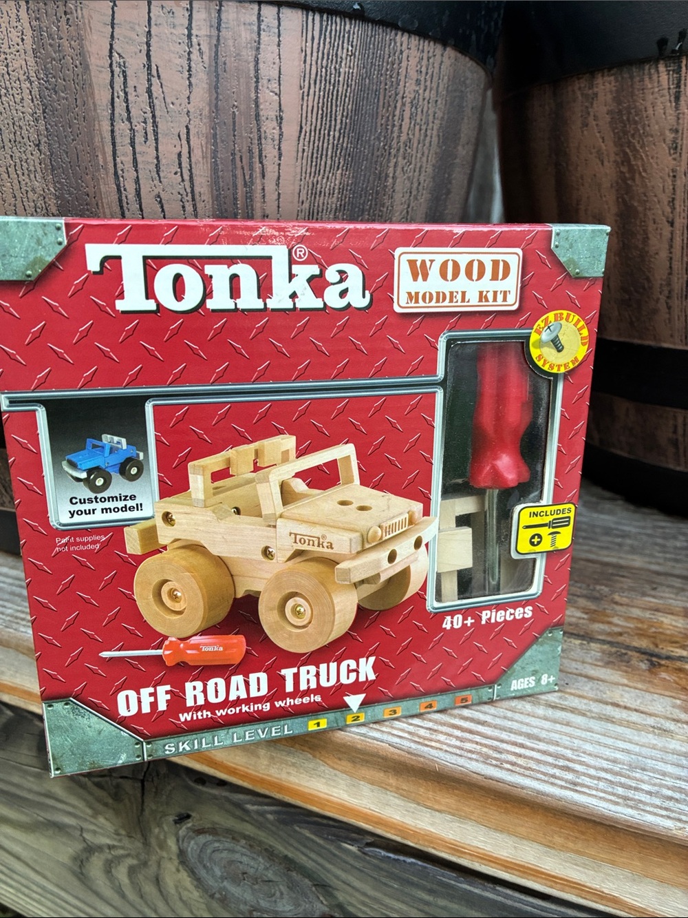 Tonka Natural Wood Off Road Truck Model Kit with Red Screwdriver